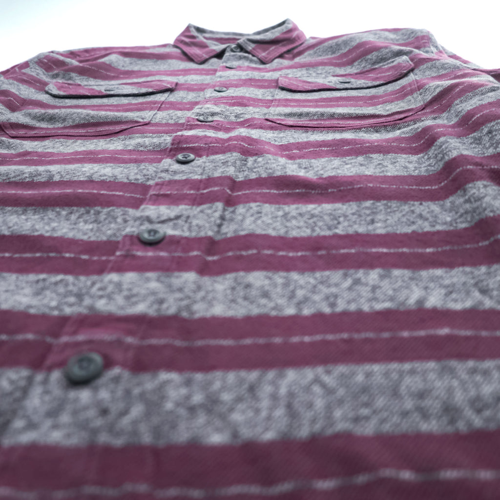 Patagonia オーガニックコットン 長袖 ワークシャツ ボーダーシャツ L グレー 胸ポケット 53947