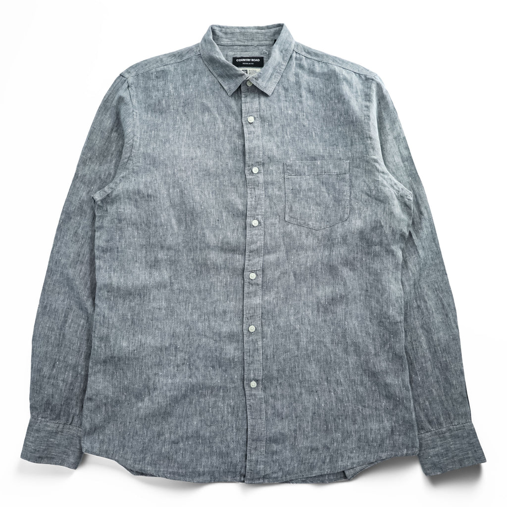 COUNTRY ROAD アイリッシュリネン 長袖 シャツ L グレー 麻100% REGULAR FIT 胸ポケット BAIRD McNUTT