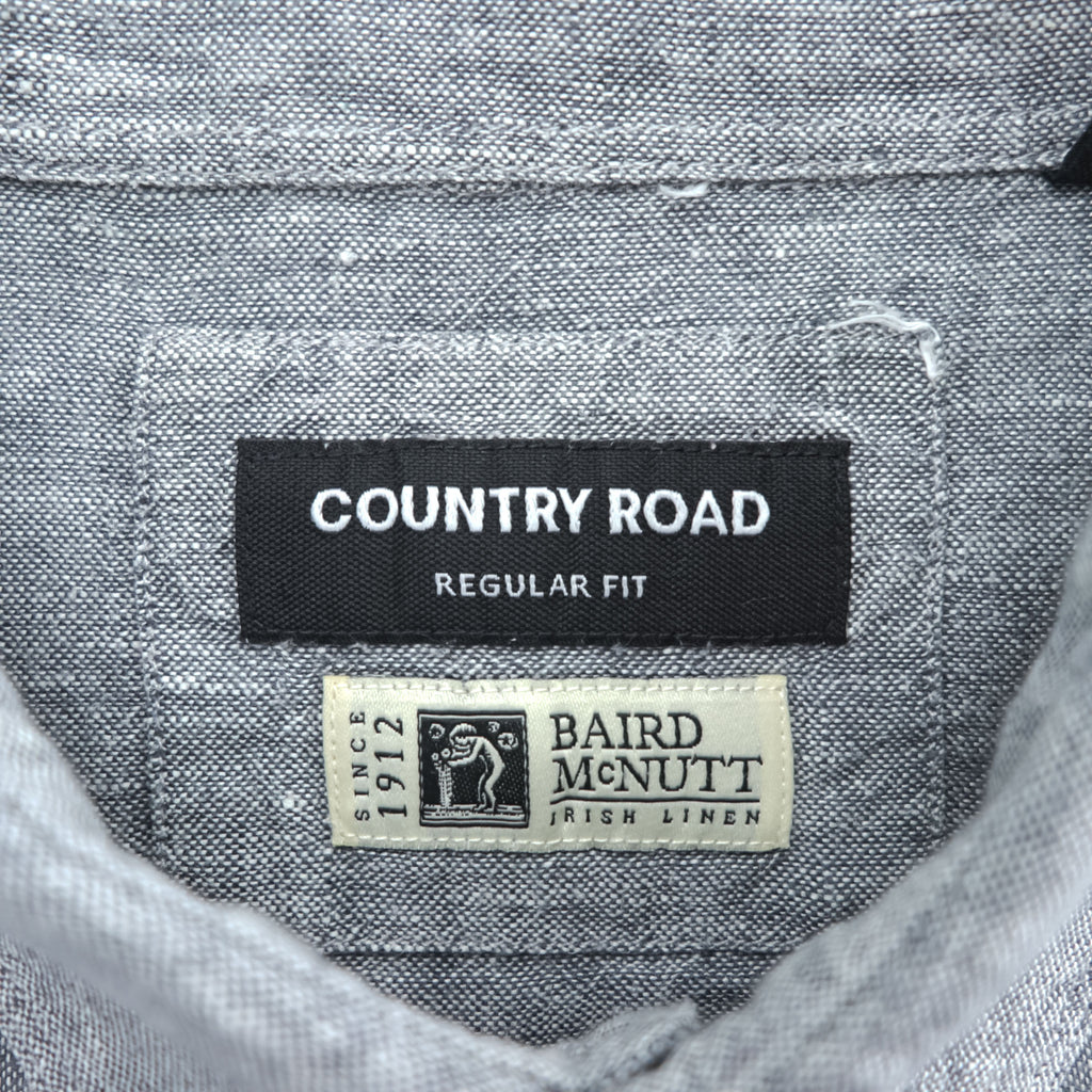COUNTRY ROAD アイリッシュリネン 長袖 シャツ L グレー 麻100% REGULAR FIT 胸ポケット BAIRD McNUTT