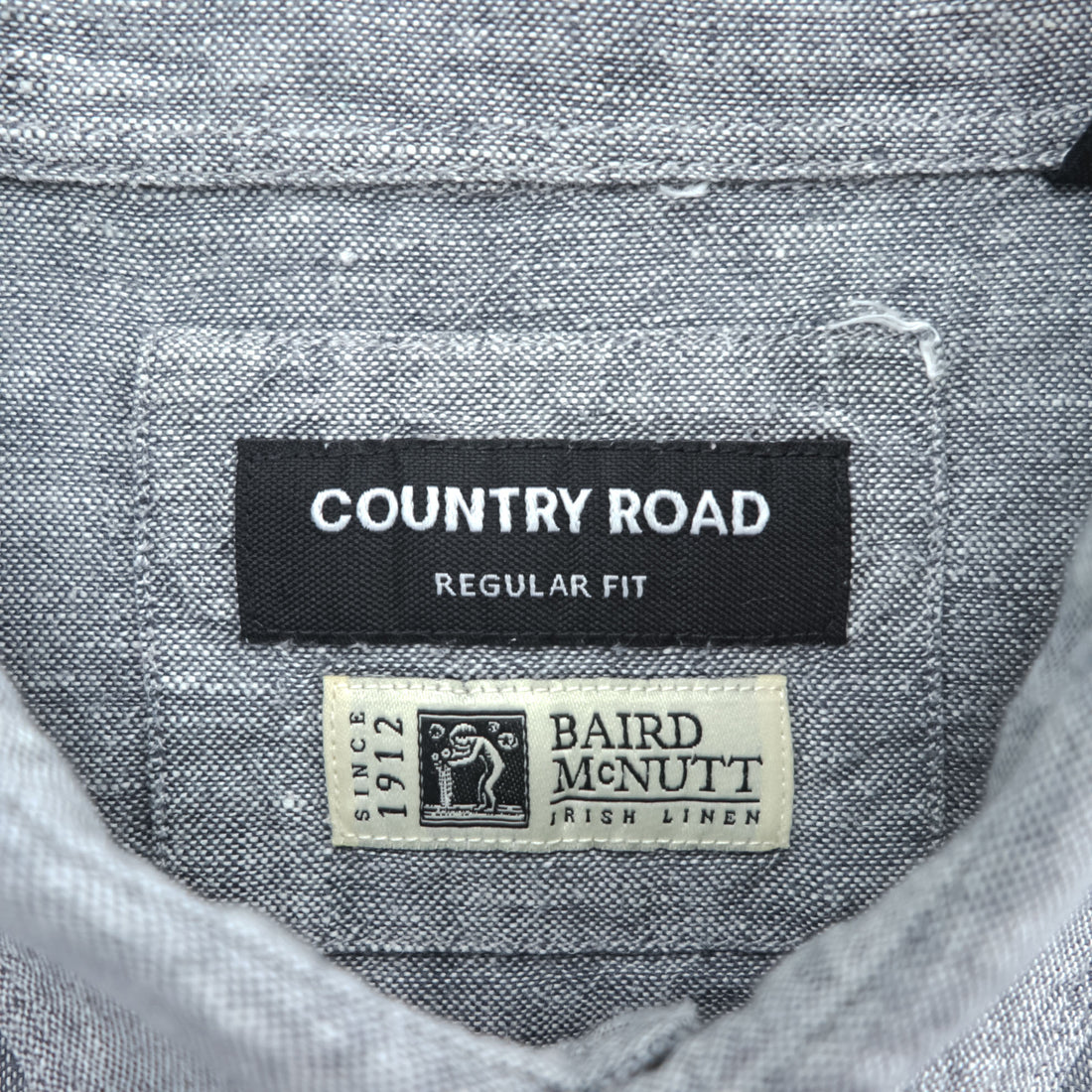 COUNTRY ROAD アイリッシュリネン 長袖 シャツ L グレー 麻100% REGULAR FIT 胸ポケット BAIRD McNUTT