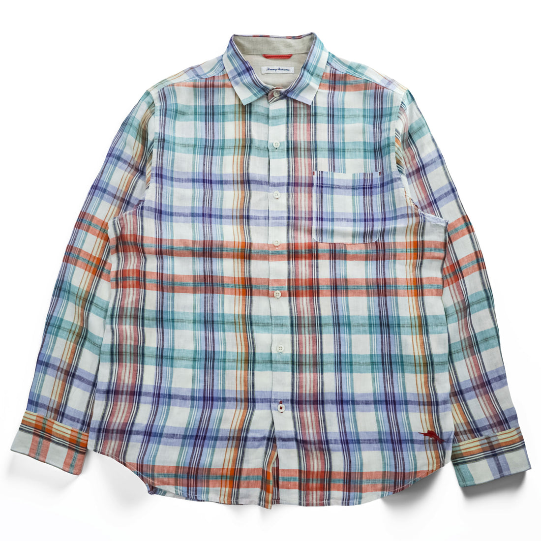 Vintage Long-Sleeve Shirt, Size L, Orange, Green, Blue, Checked, TOMMY BAHAMA