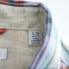 TOMMY BAHAMA リネン 長袖 チェックシャツ L オレンジ グリーン ブルー マドラスチェック 胸ポケット