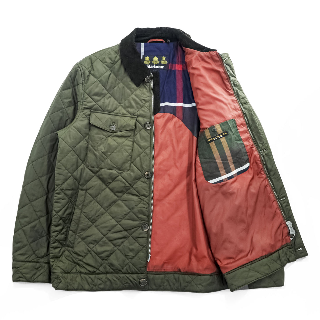 Barbour Maesbury Quilt Jacket Olive Green Corduroy Collar MQU1110 Men’s L