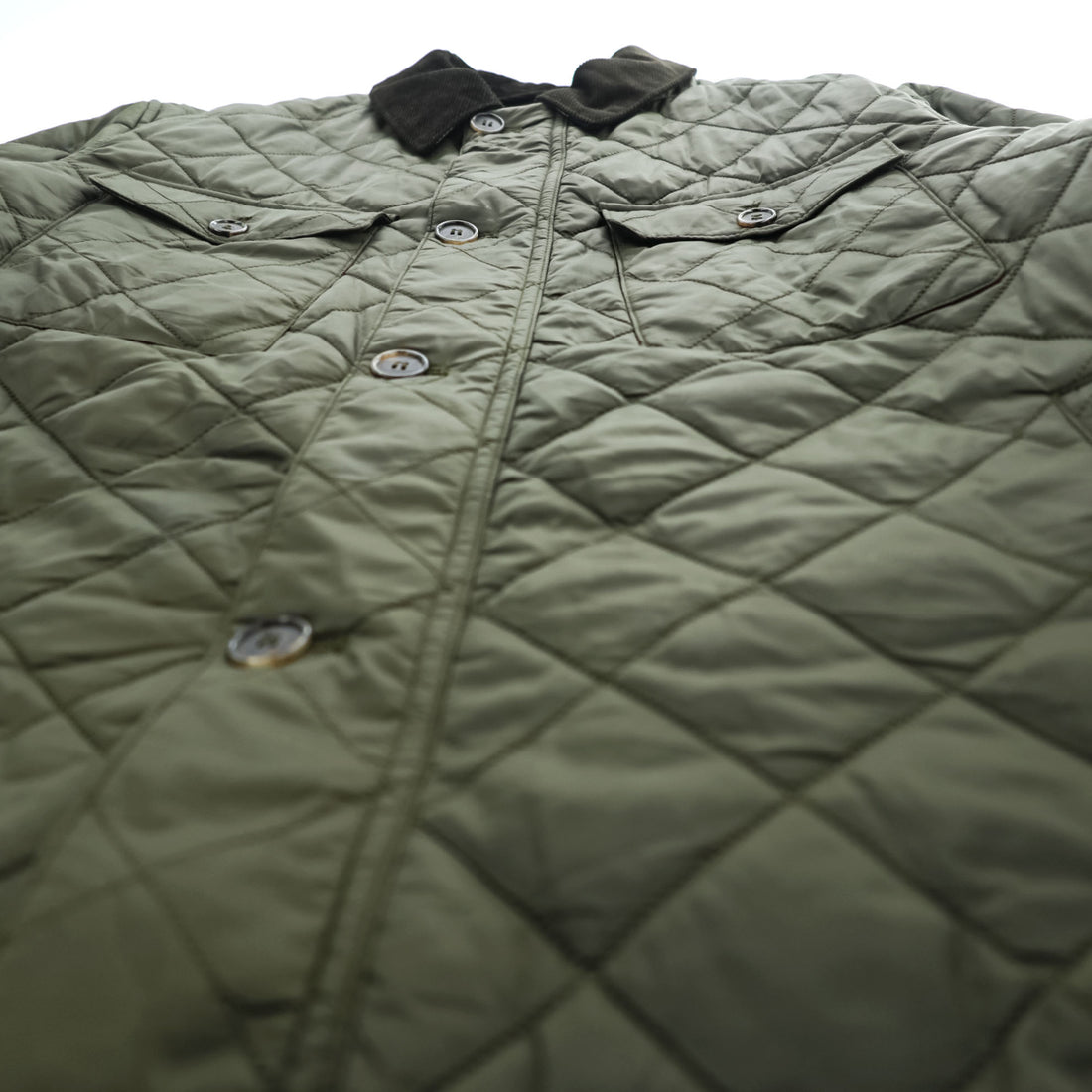 Barbour Maesbury Quilt Jacket Olive Green Corduroy Collar MQU1110 Men’s L