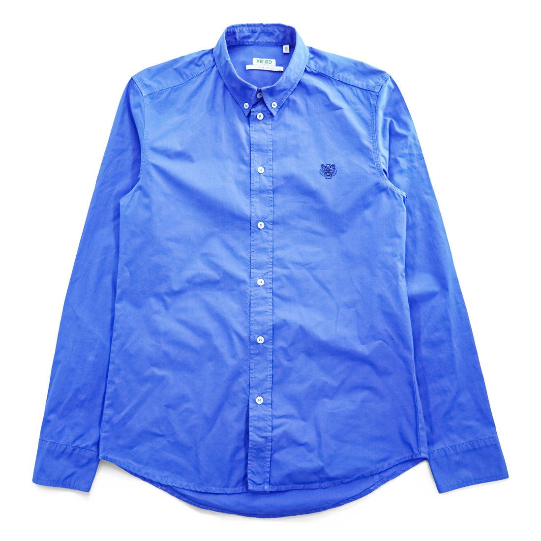 KENZO Long-Sleeve Button-Down Shirt, Size M, Blue, Single Logo, Slim Fit