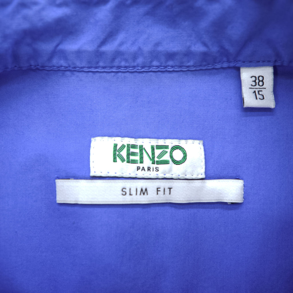 KENZO 長袖 ボタンダウンシャツ M ブルー SLIM FIT ワンポイントロゴ 刺繍