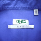KENZO 長袖 ボタンダウンシャツ M ブルー SLIM FIT ワンポイントロゴ 刺繍