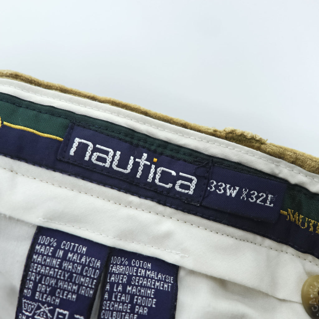 NAUTICA 90年代 ヴィンテージ コーデュロイ 2タック チノパンツ スラックス M ブラウン プリーツ ダブルカフス 太畝