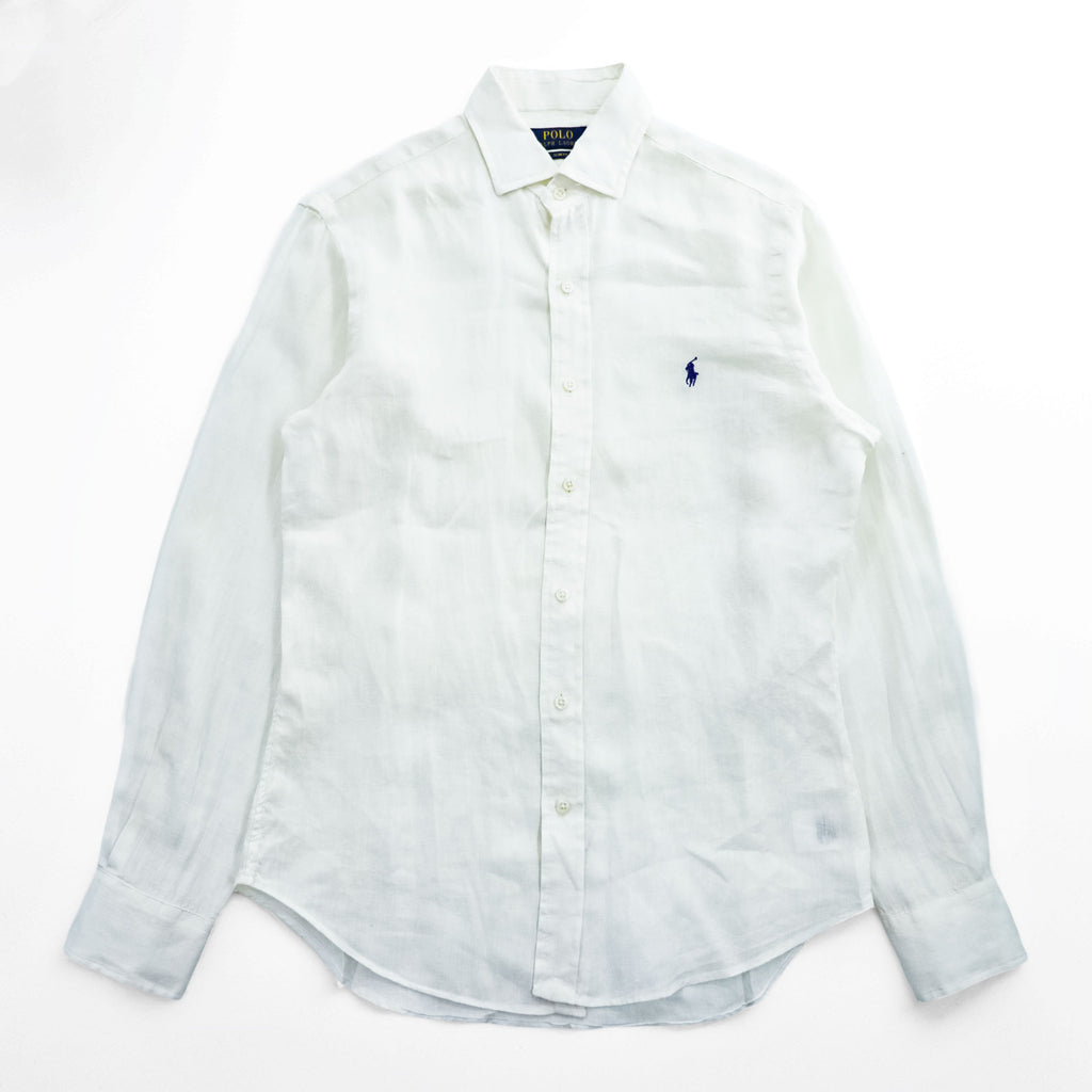Polo Ralph Lauren リネン 長袖 シャツ M ホワイト 麻100% SLIM FIT スモールポニー ロゴ 刺繍