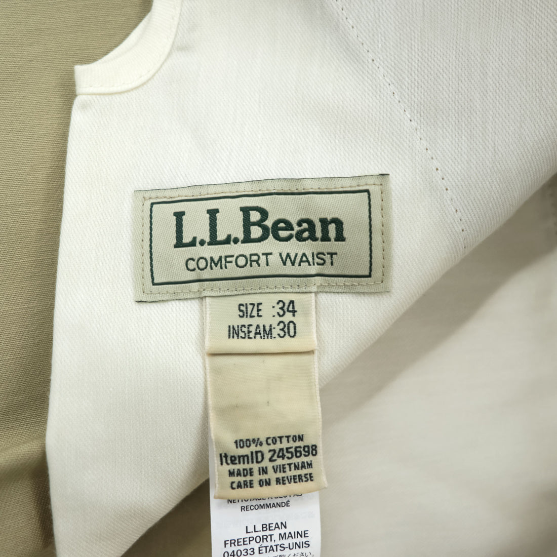 L.L.Bean チノパンツ 34 x 30 ベージュ COMFORT WAIST 未使用品 WRINKLE FREE 形態安定 245698