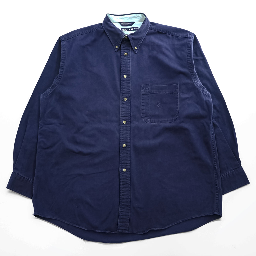 NAUTICA 90年代 ヴィンテージ 長袖 ボタンダウンシャツ XL ネイビー 胸ポケット ジャマイカ製