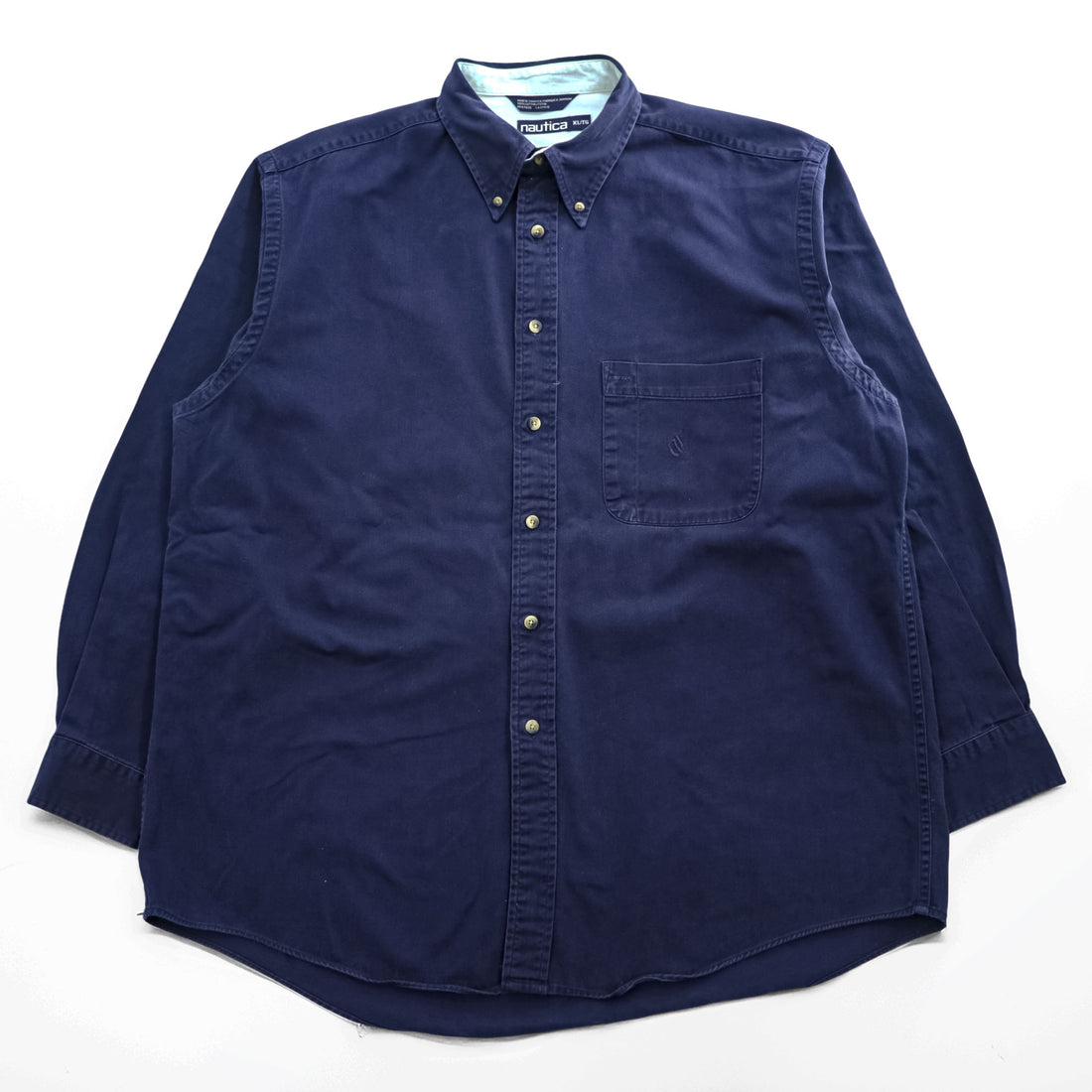 NAUTICA 90s Vintage Long-Sleeve Button-Down Shirt, Size XL and up, Navy, Made in Jamaica