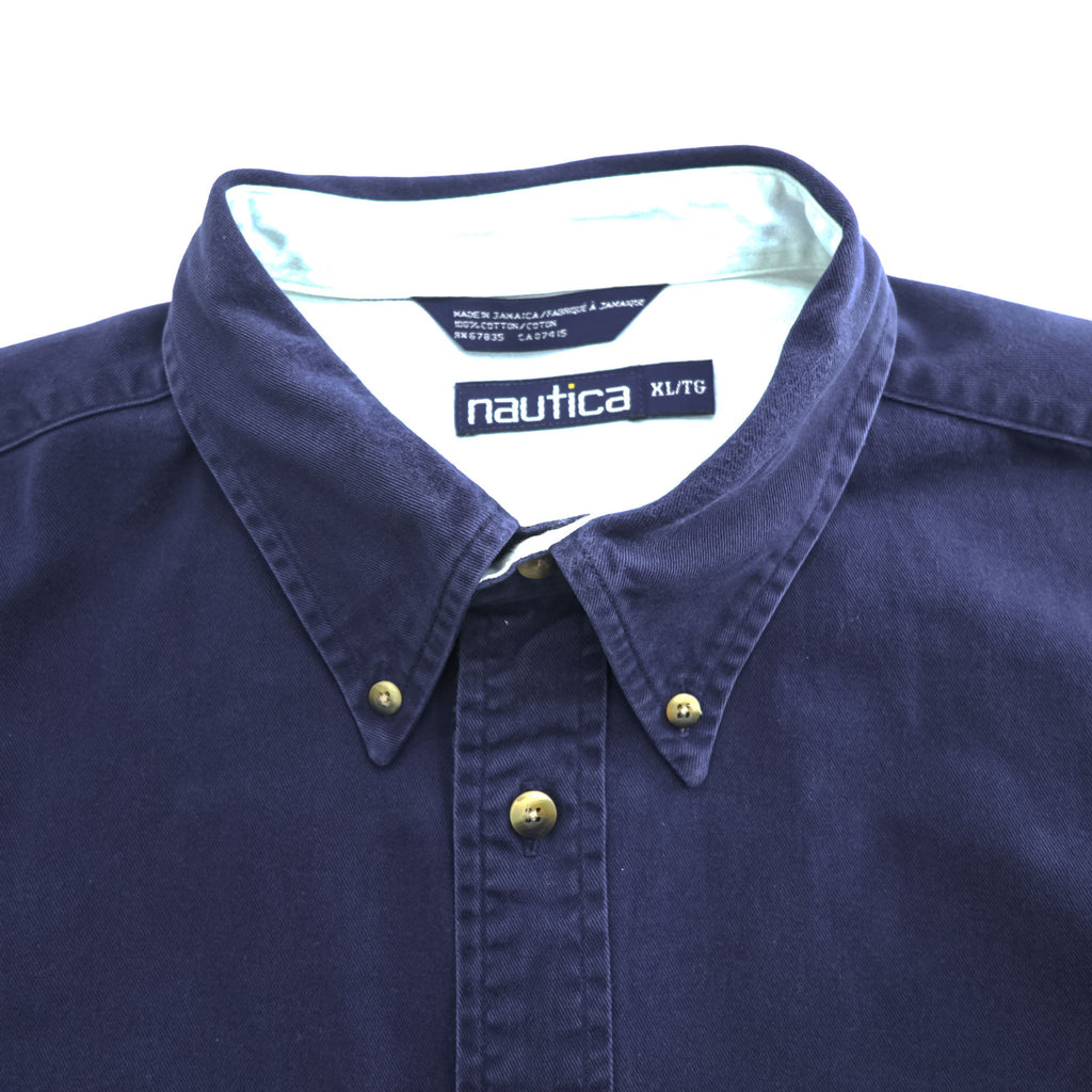 NAUTICA 90年代 ヴィンテージ 長袖 ボタンダウンシャツ XL ネイビー 胸ポケット ジャマイカ製