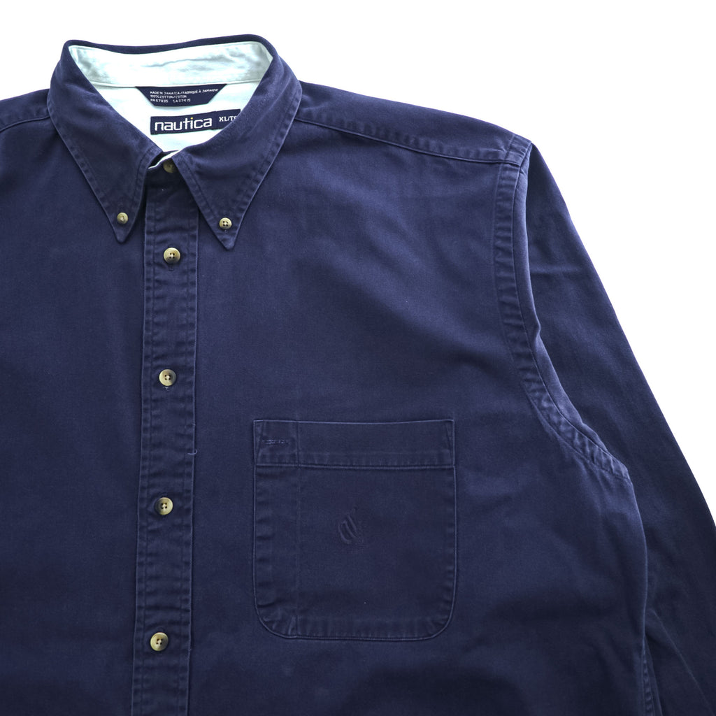 NAUTICA 90年代 ヴィンテージ 長袖 ボタンダウンシャツ XL ネイビー 胸ポケット ジャマイカ製