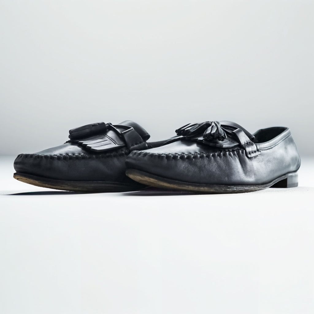 Salvatore Ferragamo Italian-made Tassel Fringe Leather Loafers Slip-on US9 Black UR20699