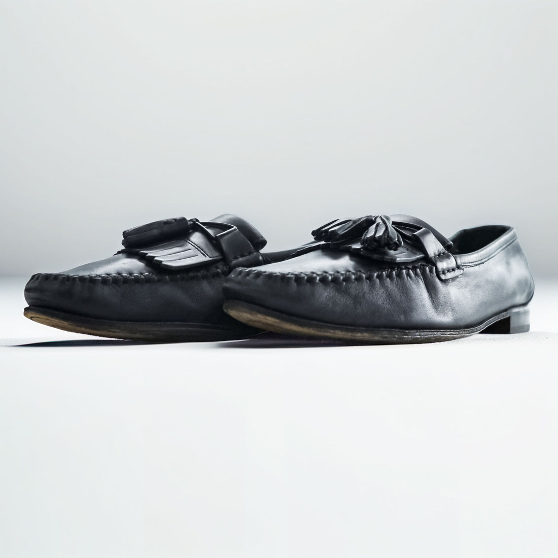 Salvatore Ferragamo Italian-made Tassel Fringe Leather Loafers Slip-on US9 Black UR20699
