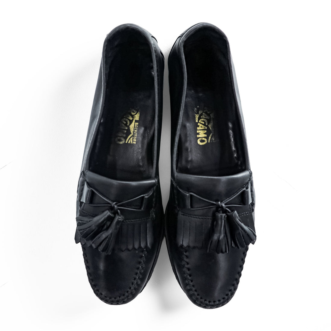 Salvatore Ferragamo Italian-made Tassel Fringe Leather Loafers Slip-on US9 Black UR20699