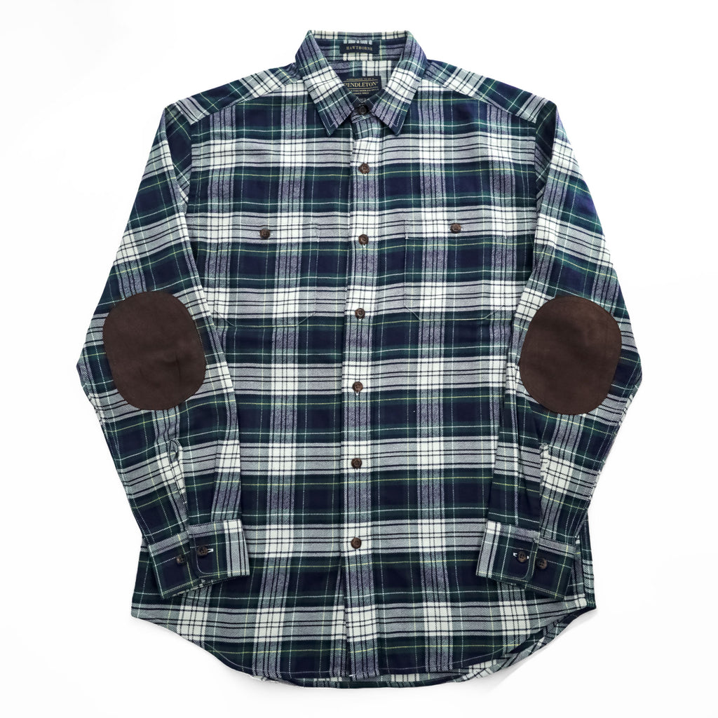 PENDLETON フランネル 長袖チェックシャツ M ネイビー HAWTHORNE エルボーパッチ CAMPBELL DRESS TARTAN