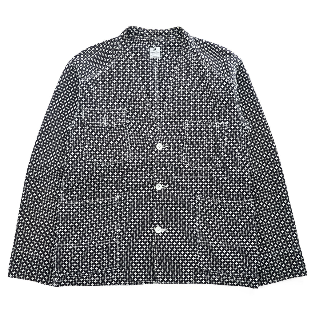Sasquatchfabrix. 日本製 刺し子 ノーカラー ジャケット カバーオール L ネイビー ホワイト 16SS-JKL-006