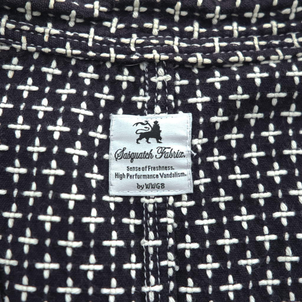 Sasquatchfabrix. 日本製 刺し子 ノーカラー ジャケット カバーオール L ネイビー ホワイト 16SS-JKL-006