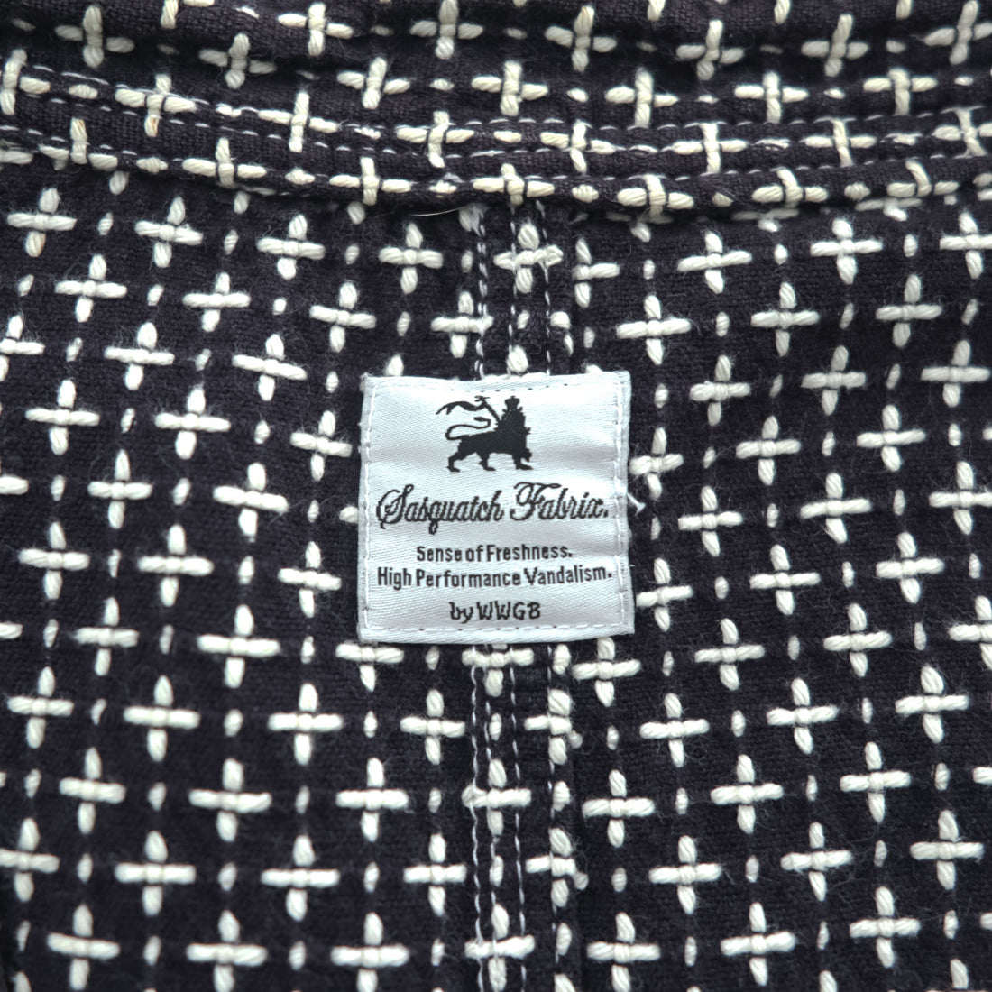 Sasquatchfabrix. 日本製 刺し子 ノーカラー ジャケット カバーオール L ネイビー ホワイト 16SS-JKL-006