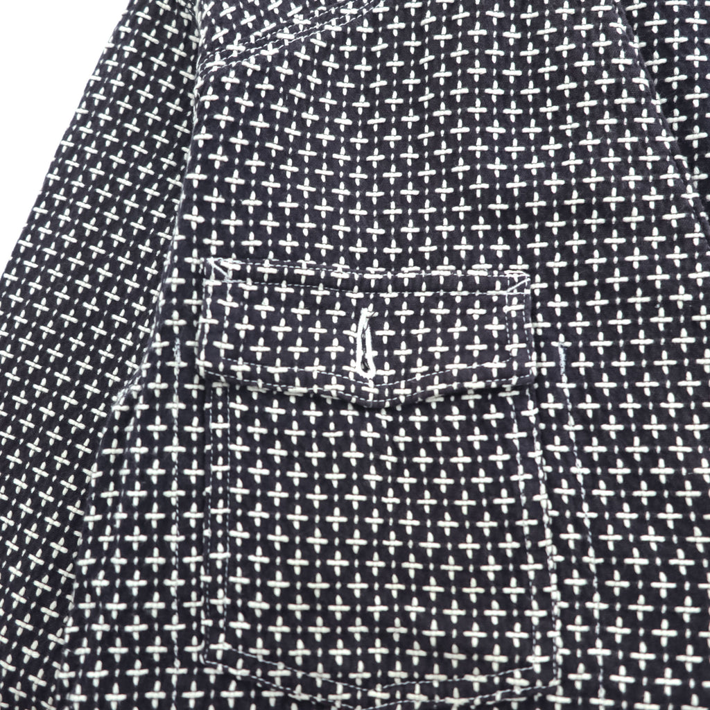 Sasquatchfabrix. 日本製 刺し子 ノーカラー ジャケット カバーオール L ネイビー ホワイト 16SS-JKL-006