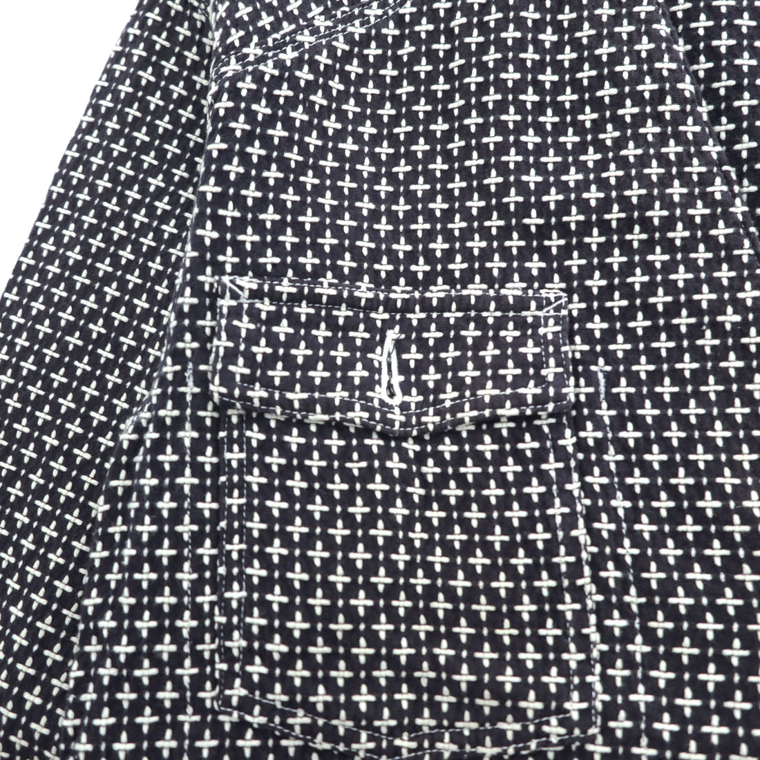 Sasquatchfabrix. 日本製 刺し子 ノーカラー ジャケット カバーオール L ネイビー ホワイト 16SS-JKL-006