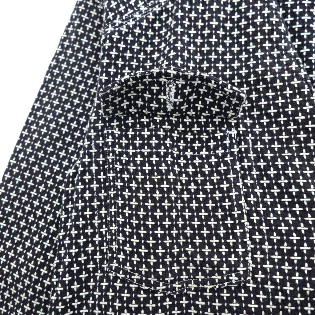 Sasquatchfabrix. 日本製 刺し子 ノーカラー ジャケット カバーオール L ネイビー ホワイト 16SS-JKL-006