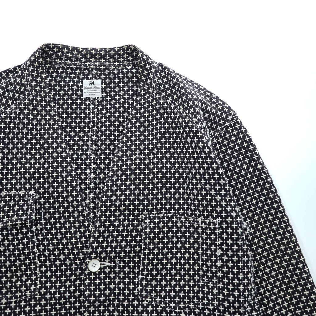Sasquatchfabrix. 日本製 刺し子 ノーカラー ジャケット カバーオール L ネイビー ホワイト 16SS-JKL-006