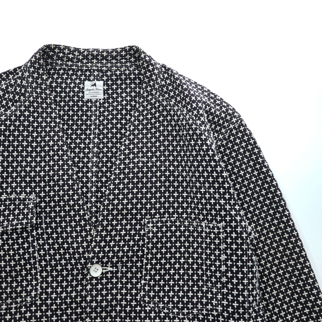 Sasquatchfabrix. 日本製 刺し子 ノーカラー ジャケット カバーオール L ネイビー ホワイト 16SS-JKL-006