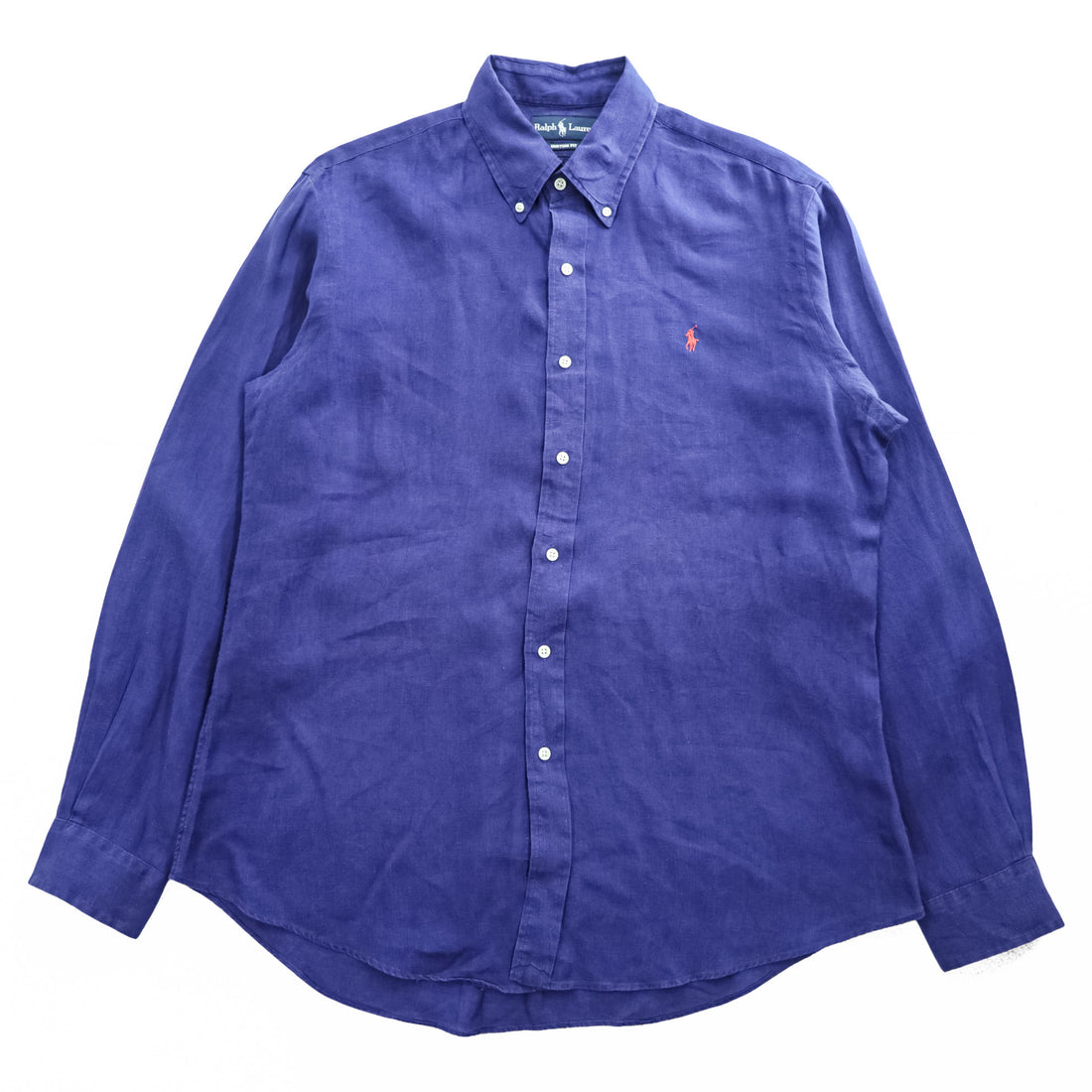 Ralph Lauren 90s Vintage Long-Sleeve Button-Down Shirt, Size L, Blue, Small Pony Logo Embroidery, Custom Fit