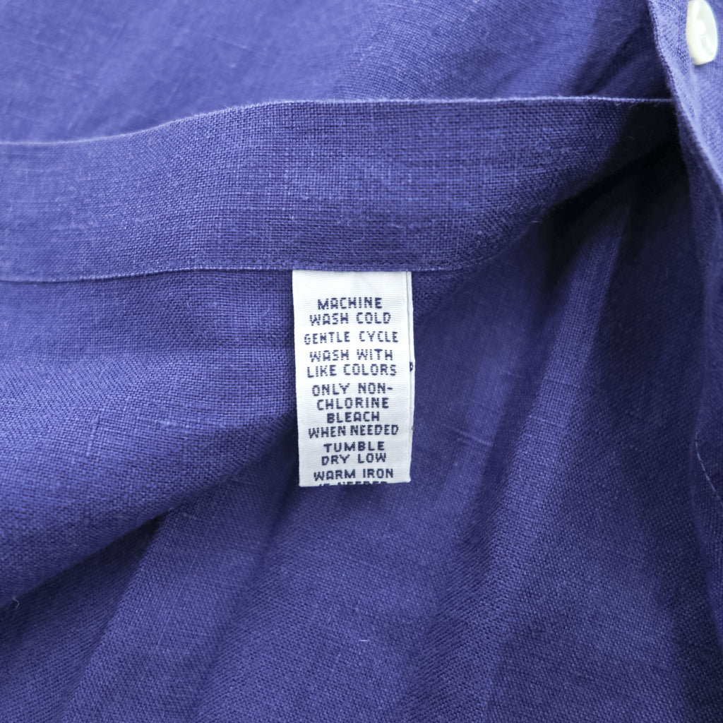 Ralph Lauren 90年代 ヴィンテージ リネン 長袖シャツ L ボタンダウン ブルー スモールポニー ロゴ 刺繍 COSTOM FIT