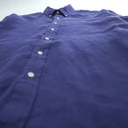 Ralph Lauren 90年代 ヴィンテージ リネン 長袖シャツ L ボタンダウン ブルー スモールポニー ロゴ 刺繍 COSTOM FIT
