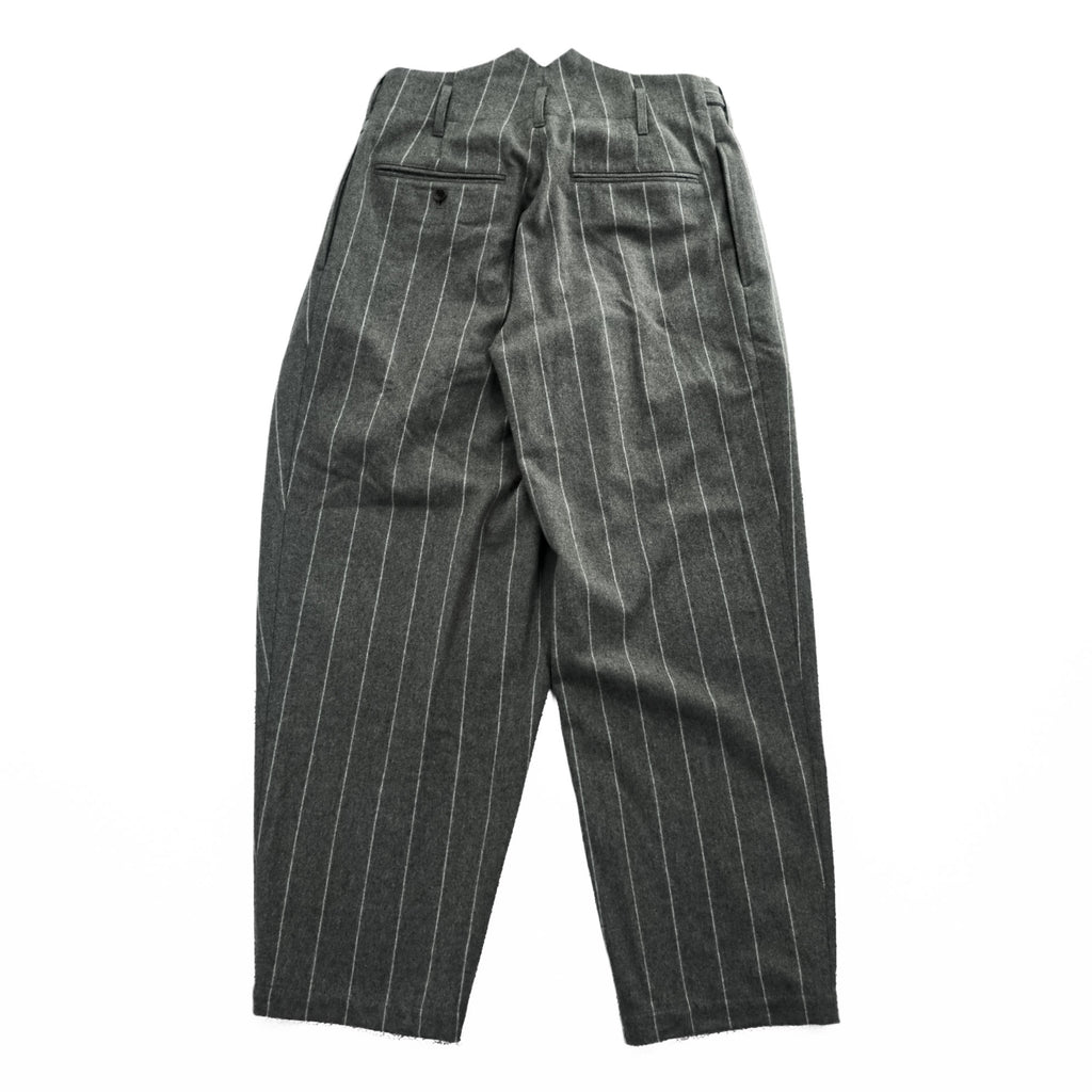 KHOKI 日本製 カシミヤ ワイドパンツ ラップパンツ スラックス M グレー ストライプ Wrap Trousers 22aw-p-05-gray