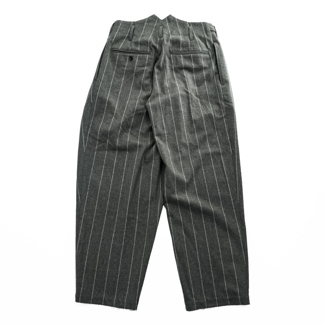 KHOKI 日本製 カシミヤ ワイドパンツ ラップパンツ スラックス M グレー ストライプ Wrap Trousers 22aw-p-05-gray