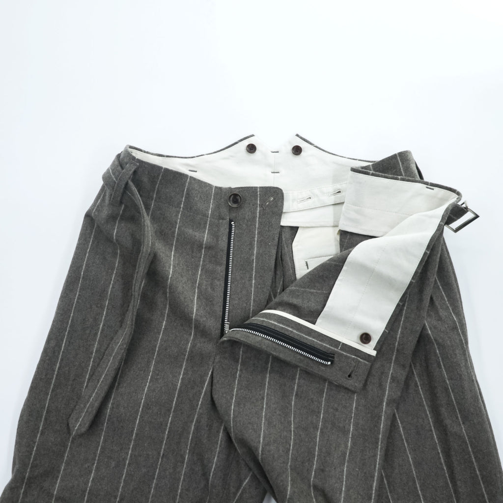 KHOKI 日本製 カシミヤ ワイドパンツ ラップパンツ スラックス M グレー ストライプ Wrap Trousers 22aw-p-05-gray