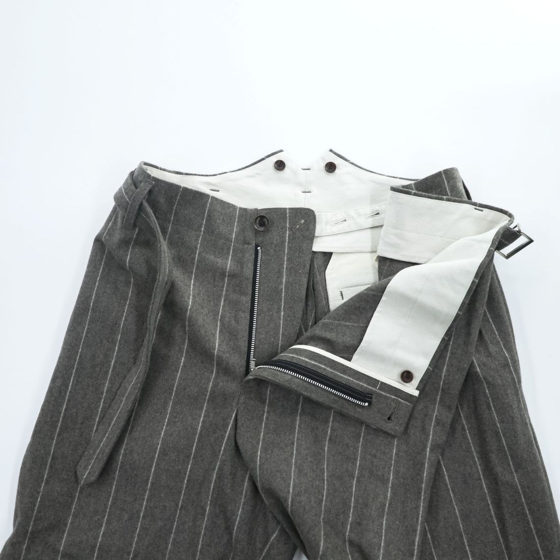 KHOKI 日本製 カシミヤ ワイドパンツ ラップパンツ スラックス M グレー ストライプ Wrap Trousers 22aw-p-05-gray
