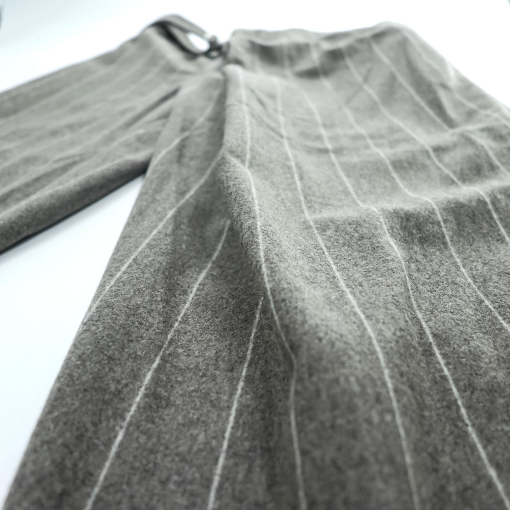 KHOKI 日本製 カシミヤ ワイドパンツ ラップパンツ スラックス M グレー ストライプ Wrap Trousers 22aw-p-05-gray
