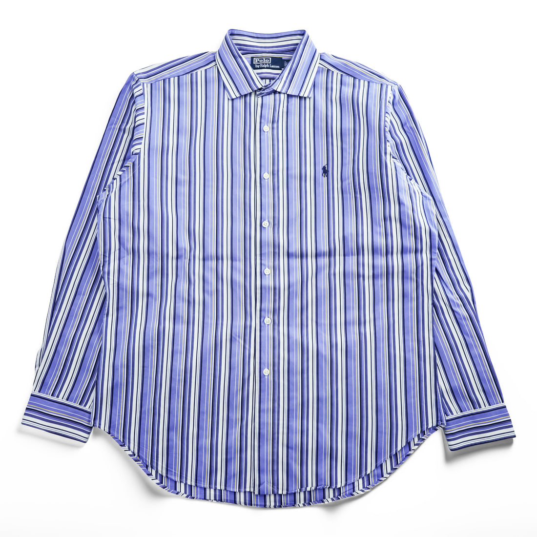 Polo Ralph Lauren 90s Vintage Long-Sleeve Shirt, Size L, Blue, Striped, Small Pony Logo Embroidery