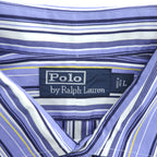 Polo Ralph Lauren 90年代 ヴィンテージ 長袖ストライプシャツ L ブルー スモールポニー ロゴ 刺繍