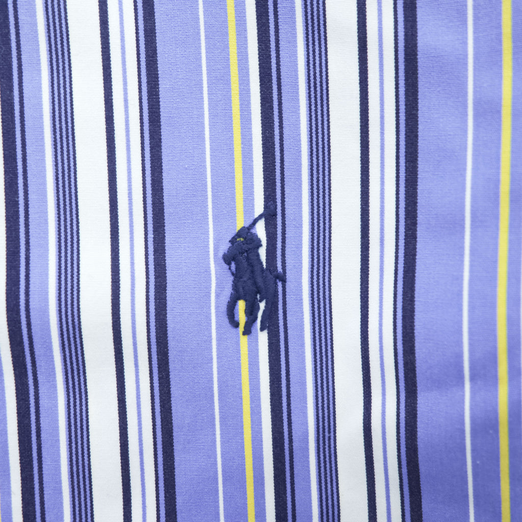 Polo Ralph Lauren 90年代 ヴィンテージ 長袖ストライプシャツ L ブルー スモールポニー ロゴ 刺繍