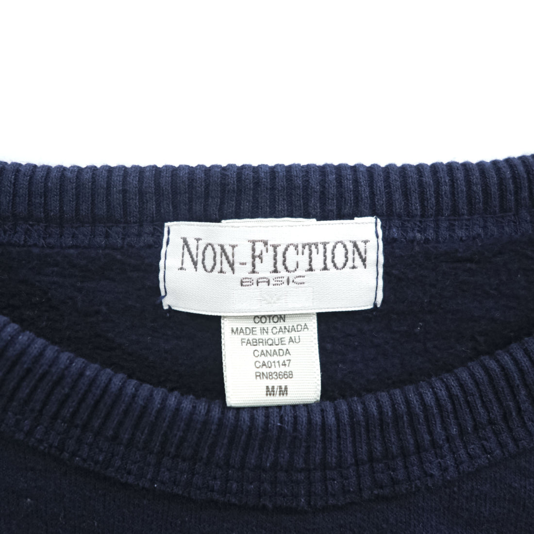 NON-FICTION 90年代 カナダ製 ヴィンテージ スウェット トレーナー M ネイビー 裏起毛 刺繍 アーチロゴ