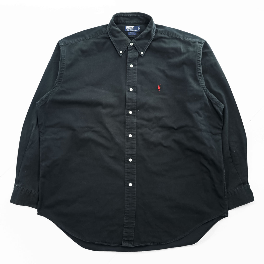 Polo Ralph Lauren 90s Vintage Long-Sleeve Button-Down Shirt, BLAKE, Size XL, Black Oxford, Small Pony Logo Embroidery, Big Size