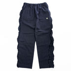 RHODOLIRION (NEPENTHES) フリルサイド ストライプパンツ Frill Side Stripe Pants スラックス イージーパンツ ネイビー ギャバジン NQ974
