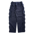 RHODOLIRION (NEPENTHES) フリルサイド ストライプパンツ Frill Side Stripe Pants スラックス イージーパンツ ネイビー ギャバジン NQ974