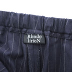 RHODOLIRION (NEPENTHES) フリルサイド ストライプパンツ Frill Side Stripe Pants スラックス イージーパンツ ネイビー ギャバジン NQ974