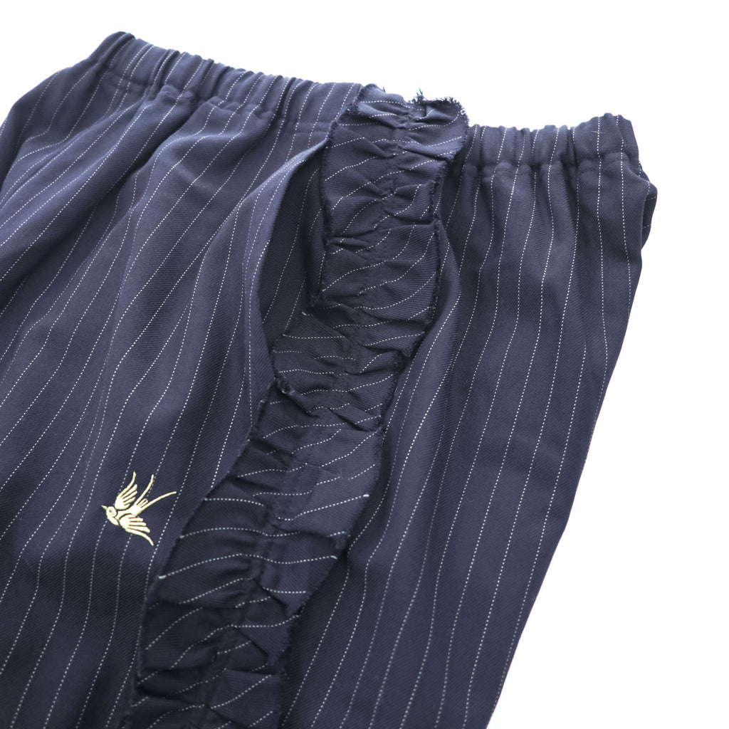 RHODOLIRION (NEPENTHES) フリルサイド ストライプパンツ Frill Side Stripe Pants スラックス イージーパンツ ネイビー ギャバジン NQ974