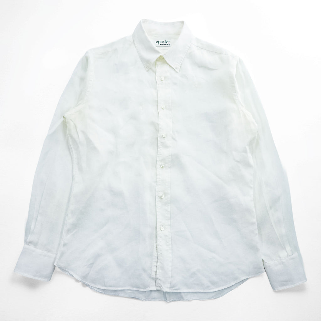 INDIVIDUALIZED SHIRTS リネン 長袖 ボタンダウンシャツ L ホワイト USA製 epaulet別注