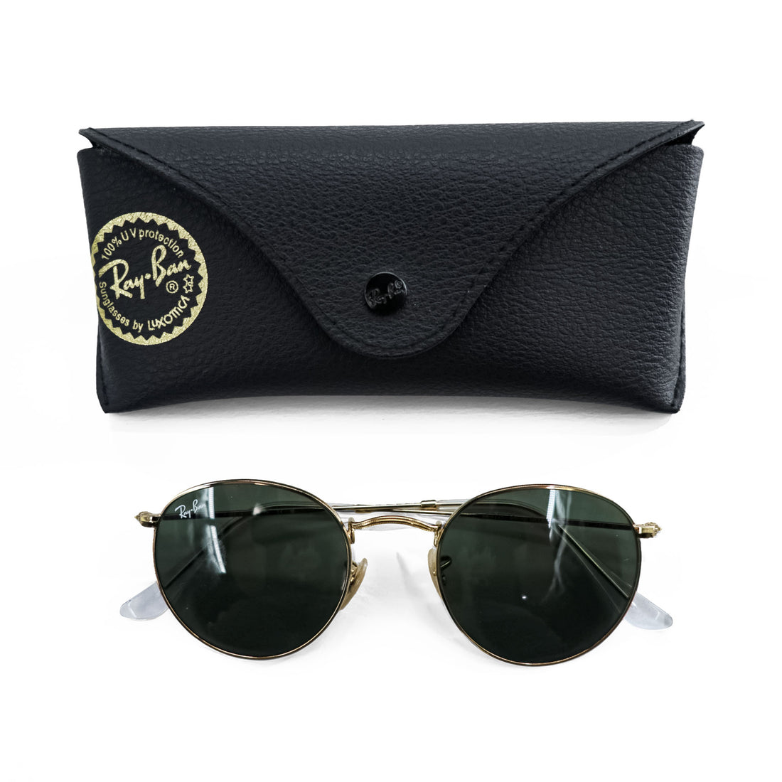 Ray-Ban RB3447 Round Metal 001 Gold Frame Green Lens Sunglasses 50-21 145 Unisex
