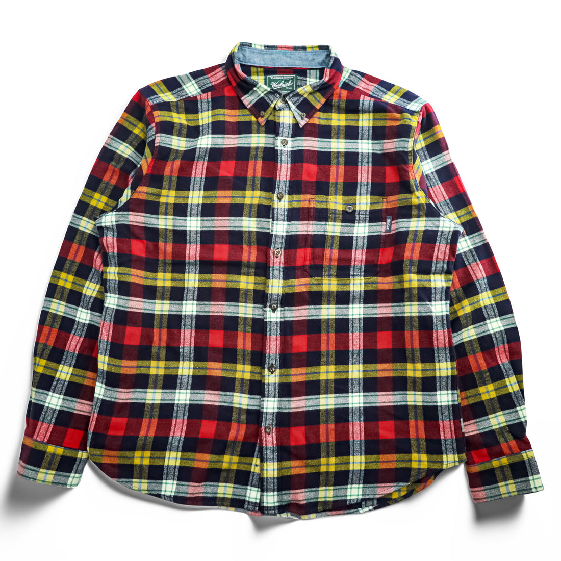 Woolrich Flannel Long-Sleeve Button-Down Shirt, Size XL, Yellow, Red, Navy, Checked, 6280